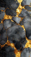 Elegant marble texture with bold black and shimmering gold veins, perfect for backgrounds, wallpapers, and luxury designs.