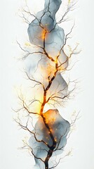 A stunning abstract illustration of a tree with glowing branches, surrounded by a misty background, symbolizing life and energy.