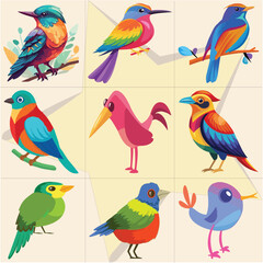 Naklejka premium Colorful Birds of Fantasy