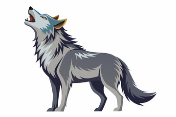 Lone wolf howling at the moon illustration on a white background a symbol of wilderness and freedom