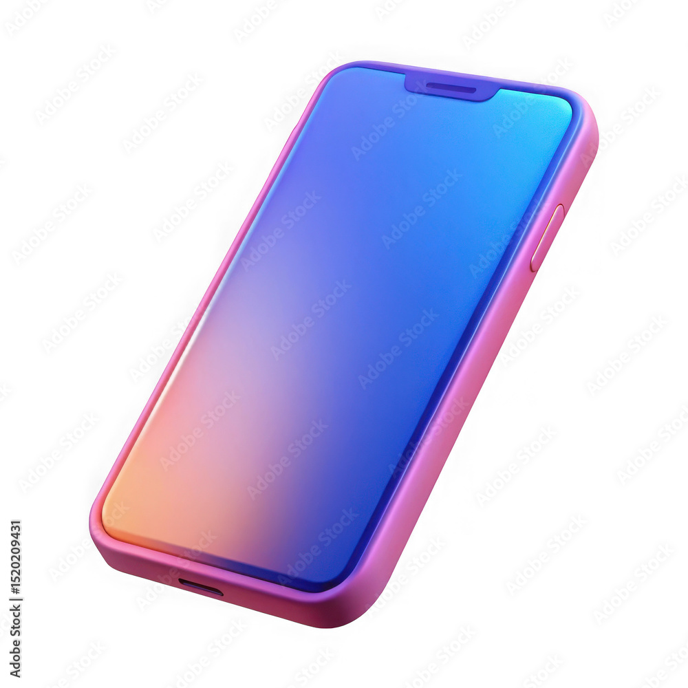 Poster a 3d rendering of a pink smartphone with a vibrant gradient screen, isolated on a transparent backgr