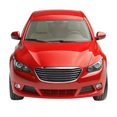 This image features a red sedan car, shown from a front perspective, isolated on a transparent background.  Ideal for automotive design or advertising.