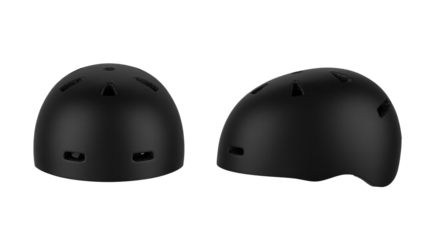 Off Black bicycle helmet Mockup front and side set isolated on transparent or white background, png