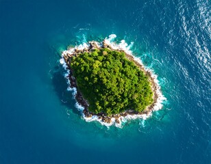 Tropical island in deep blue ocean