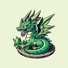 vector style cute green dragon mascot
