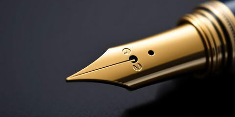 Close-up of a Gold Luxury Pen Nib with Engraved Details on Black Background