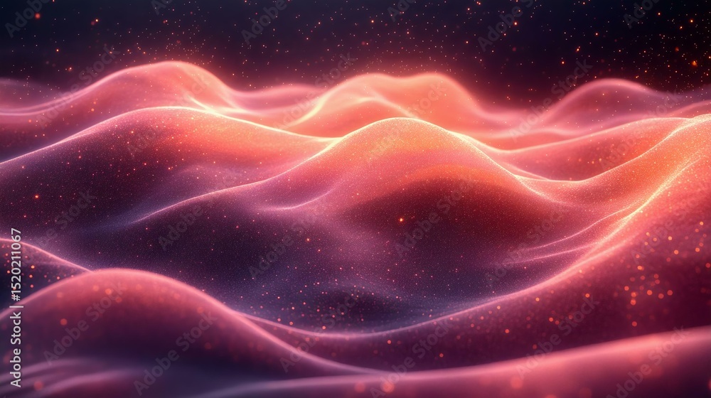 Wall mural stunning abstract digital landscape with smooth waves and luminous particles creating a mesmerizing 