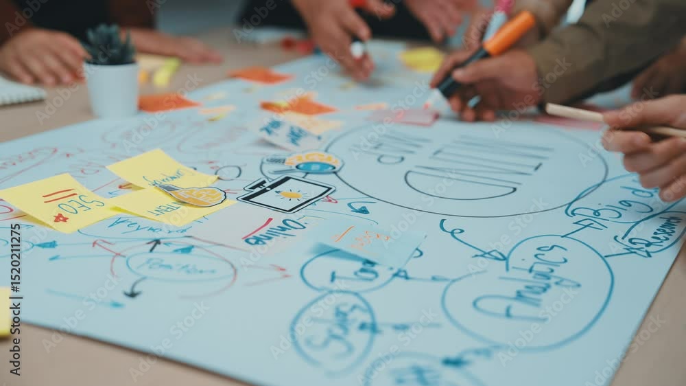 Aufkleber engaging group of diverse individuals collaborating over colorful charts and diagrams during a brain