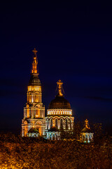 Obraz premium View of the illuminated Annunciation cathedral in Kharkiv, Ukraine