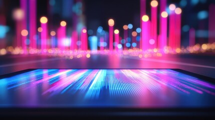 Vibrant Digital Landscape with Colorful Lights and Data Visualization