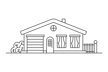 House with garage icon. Black outline linear silhouette. Editable strokes. Front view. Vector simple flat graphic illustration. Isolated object on white background. Isolate.
