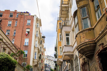 Old buildings in the street of Beyoğlu district in Istanbul city
