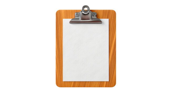 Empty Wooden Clipboard with Blank White Sheet on Transparent Background