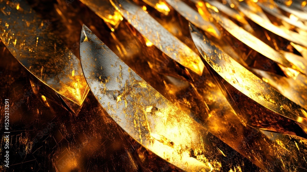 Poster shimmering metallic golden surface with dynamic light reflection