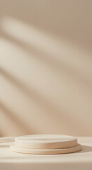 Minimalist beige display stand with soft lighting on a neutral background, ideal for product showcases, photography, and elegant presentations