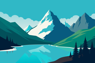 mountain landscape with lake and mountains