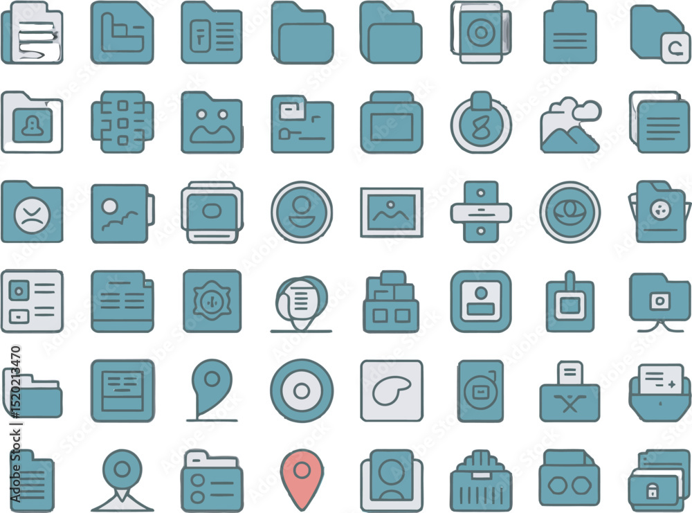 Poster several different document and folder icons arranged neatly on a white background are visible here