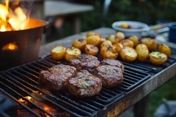 Delightful summer evening bbq featuring juicy steak and flavorful roasted potatoes
