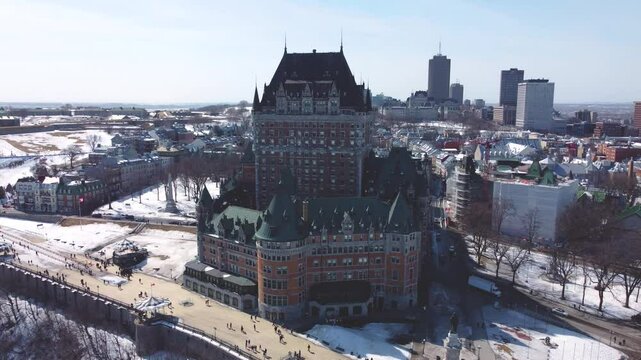 Drone View of Chateau Frontenac and Old Quebec City, Canada