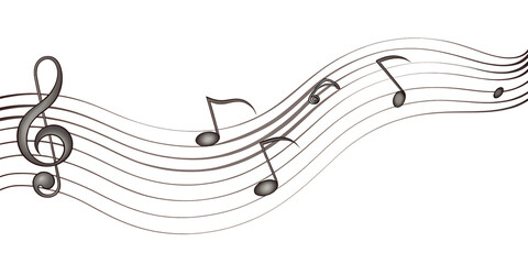 Musical notes treble clef wave design isolated on a white background