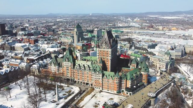 Drone View of Chateau Frontenac and Old Quebec City, Canada