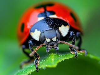 Fototapeta premium Extreme macro of ladybug on green leaf 