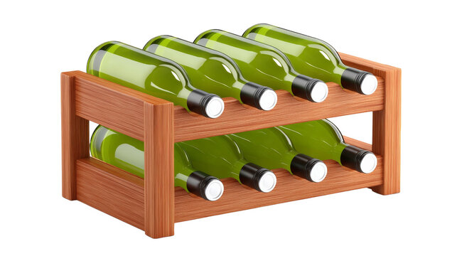 Wooden Wine Rack Displaying Six Green Wine Bottles for Elegant Storage