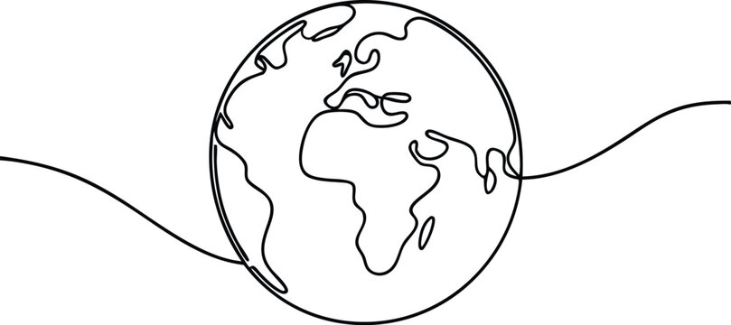 recommend clip art: One line globe, earth planet outline, Continuous one line art drawing of earth planet, Globe, geography vector outline, Single line illustration of world map 