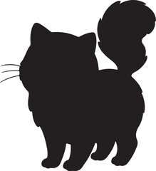 Black silhouette of a fluffy cat standing proudly on a white background