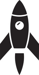 Simple black and white vector illustration of a rocket ship in silhouette design