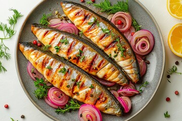 Grilled Smoked Mackerel with Fresh Herb and Orange Salad - Tasty and Healthy Seafood Dish for a Flaky and Protein-Rich Summer Recipe