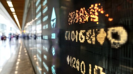 Stock Market Display Board with Digital Ticker and Price Changes