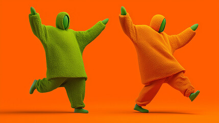 Two people in funny costumes dancing