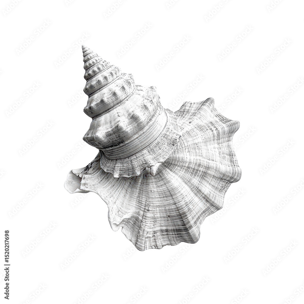 Poster snail shell resting on a surface, showcasing intricate patterns and textures in a monochromatic styl
