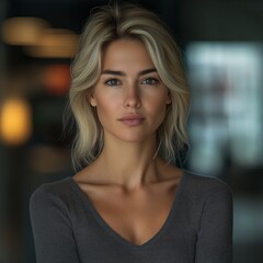 Portrait of a Young Woman. Natural Beauty and Casual Elegance in High-Quality Indoor Setting