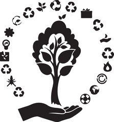 Symbolic illustration of environmental protection and eco awareness featuring a tree and recycling icons