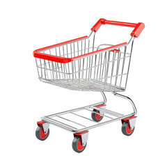 Shopping cart with red handles on a white background