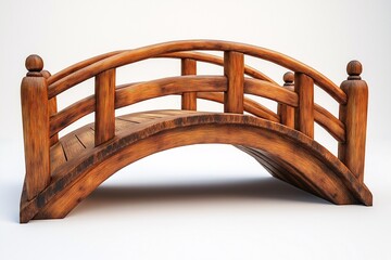 Rustic Arched Wooden Bridge. A Scenic, Tranquil Centerpiece in Zen Garden Design