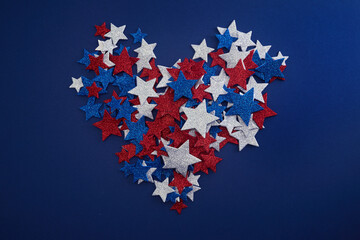 Sparkling Star Heart. Glittery red, white, and blue stars