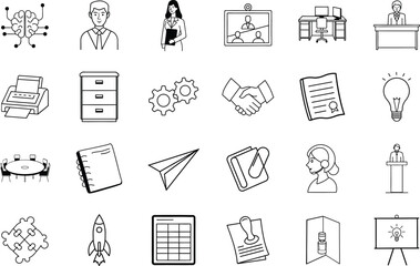 Business Office Teamwork Collaboration Technology Icons Communication Workflow