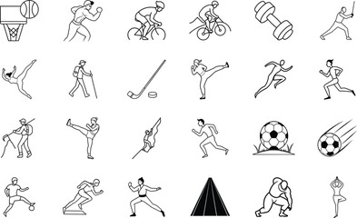 Sport Icons Line Art Illustrations of Various Athletic Activities