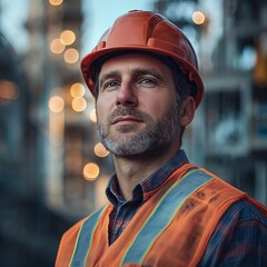 Male Construction Worker with Hardhat in Outdoor Construction Site Portrait Industry, Safety Gear, and Employment Leadership