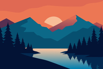 mountain landscape with lake and mountains