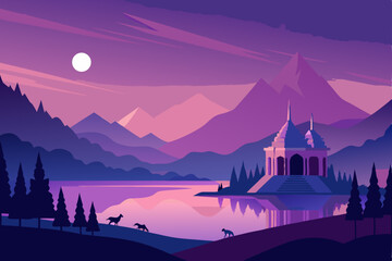 night landscape with mountains