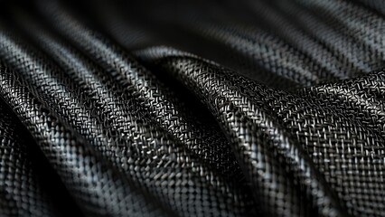 Macro Close-Up of Black Woven Carbon Fiber Fabric Texture

