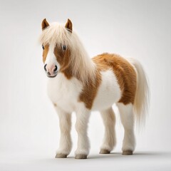 Charming Mini Horse Portrait. Cute White and Brown Pony with Fluffy Mane, Studio Isolated - Ideal Child-Friendly Pet, Companion, and Backyard Animal