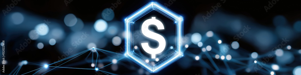 Poster a dollar sign is displayed in a blue background. the dollar sign is surrounded by a series of lines 