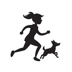 girl running with dog silhouette vector .eps
