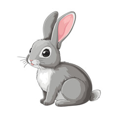 Grey Rabbit Cartoon: A charming cartoon rabbit, colored in soft grey, stands alert with its ears perked up, in a clean and simple style.