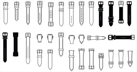 Comprehensive Vector Set of Diverse Watch Strap Styles and Designs: Modern, Classic, and Minimalist Silhouettes for Fashion, Accessory, and Product Design Projects